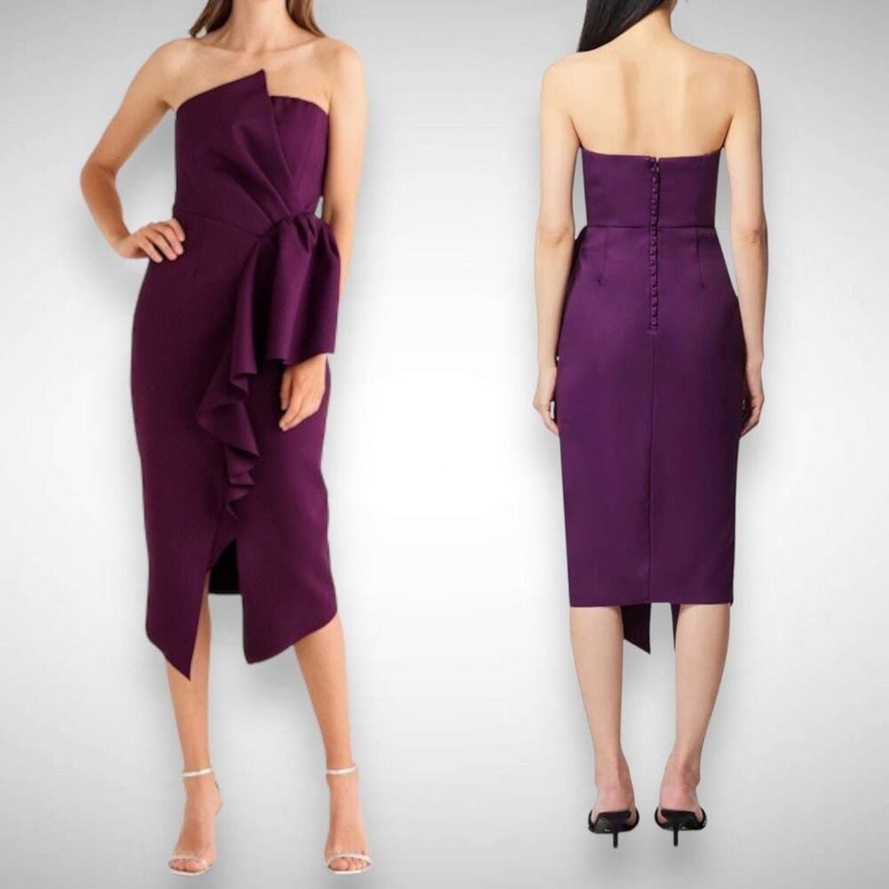 Elliatt Reception Cascade Ruffle‎ Strapless Cocktail Dress Size Medium 6 Purple
